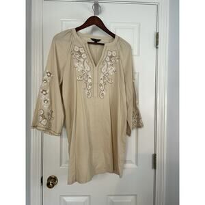 Banana Republic XS Petite Beige Embroidered Tunic Dress Boho